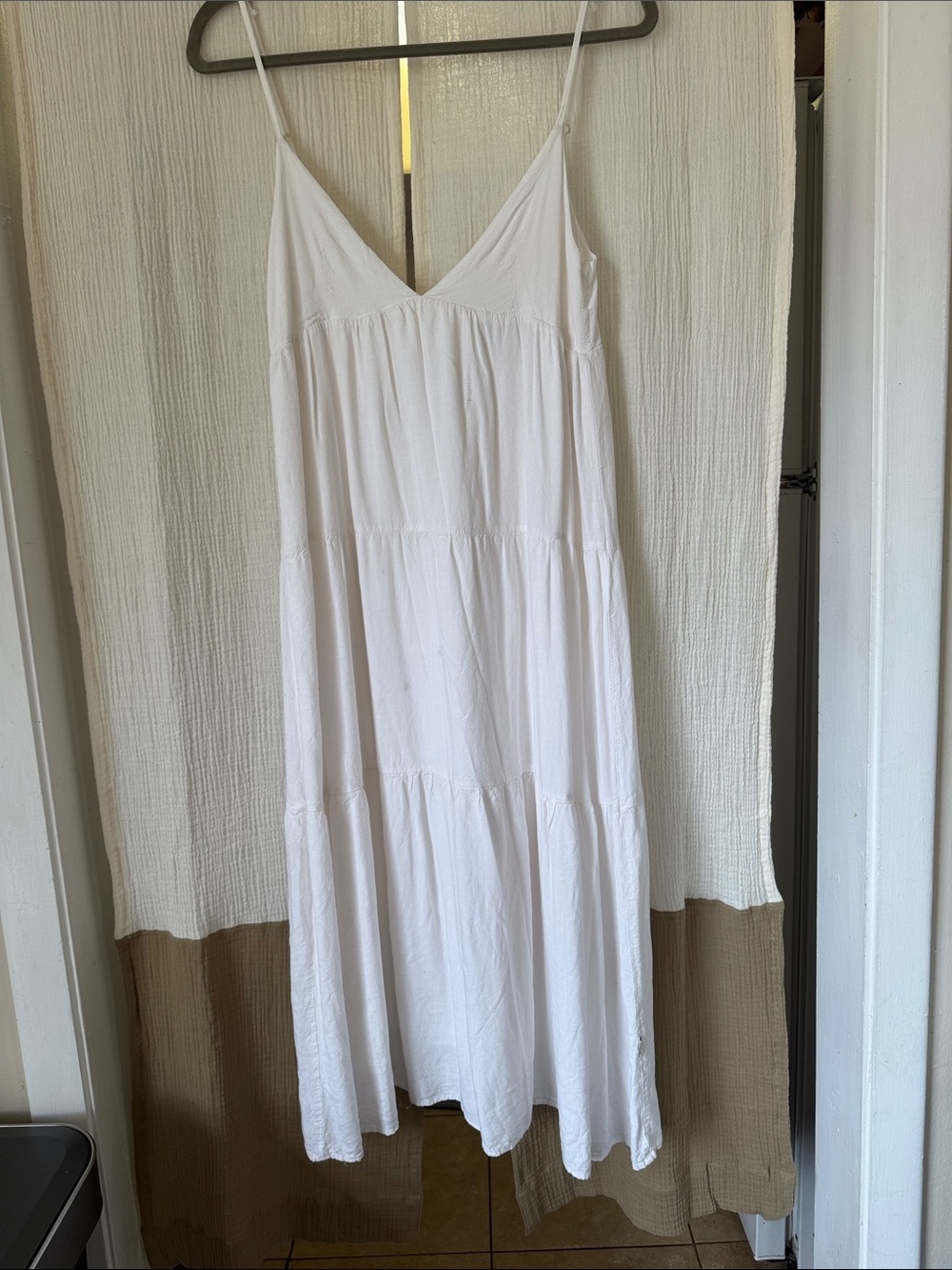 Rhythm White Spaghetti Strap Tiered Maxi Dress